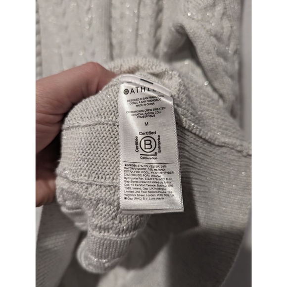 Athleta Crossroads Metallic Silver Cable Knit Sweater - Picture 8 of 8